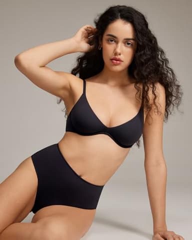 INLYRIC Women's Inbarely Plus Plunge Bra - Unlined Underwire Sexy Demi Balconette Bras Black 34B - Image 2