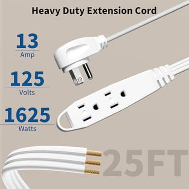 K KASONIC - 25 Feet 3 Outlet Extension Cord - Triple Wire Grounded Multi Outlet, UL Listed 16/3 SPT-3, 13 Amp - 125V - 1625 Watts (White) - Image 2
