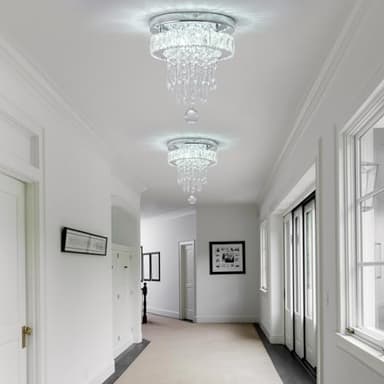 9.8" Small Flush Mount LED Crystal Chandelier with K9 Crystals & Steel Frame, Ceiling Light Chandelier for Bedroom Dining Living Hallway (6000K Cool White) - Image 3