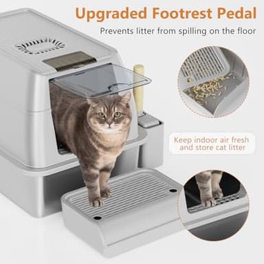 Stainless Steel Cat Litter Box with Lid, XL Extra Large Litter Box for Big Cats, Enclosed Removable Metal Litter Boxs with High Sided Enclosure & Scoop, Anti-Leakage, Non-Sticky, Easy Cleaning(Grey) - Image 4
