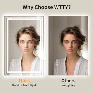 WTTY LED Bathroom Mirror 28"x36" with Backlit and Front Light,Stepless Dimmable LED Mirror for Bathroom,Anti-Fog Lighted Bathroom Vanity Mirror Modern,Memory Function,Shatter-Proof - Image 2