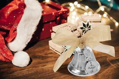 Sliver Christmas Hanging Ornament with Bowknot Ribbon - Xmas Angel Wing Tree Bells for New Year Party Supplies - Image 5