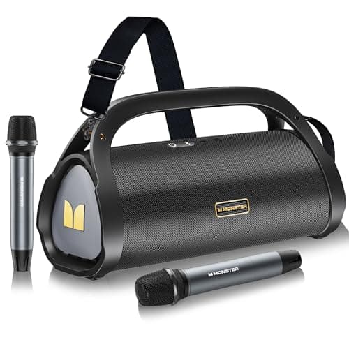 Monster Adventurer Max Bluetooth Speaker with Two Wireless Microphones, IPX7 Waterproof Outdoor Speaker with 100W Powerful Stereo Sound, Portable for Home, Party, Camping, Gold - Image 1