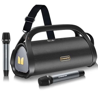Monster Adventurer Max Bluetooth Speaker with Two Wireless Microphones, IPX7 Waterproof Outdoor Speaker with 100W Powerful Stereo Sound, Portable for Home, Party, Camping, Gold - Image 1
