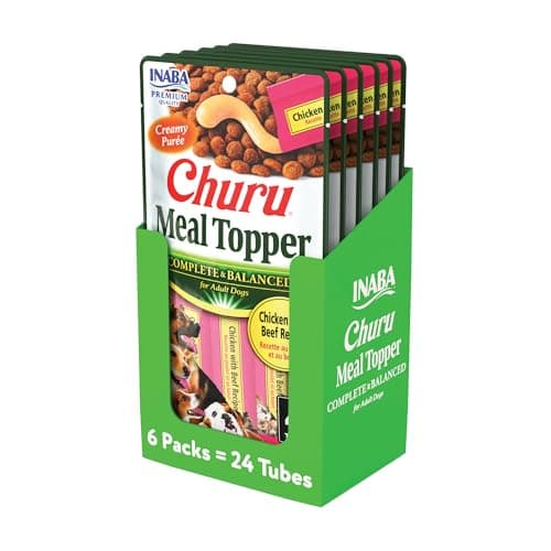 INABA Churu Meal Topper for Dogs, Complete & Balance, Creamy, Lickable Purée Dog Food Topper, 0.5 Ounce Tube, 24 Tubes (4 per Pack), Chicken with Beef Recipe - Image 1