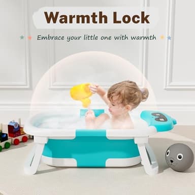 AVIDOR Baby Bathtub,Collapsible Bathtub for Newborn to Toddler,Durable Essential Infant Bath Tub,Portable Travel Baby Tub with Soft Bath Net,No-Slip Feet and Dinosaur Shaped (Light Blue - Image 8