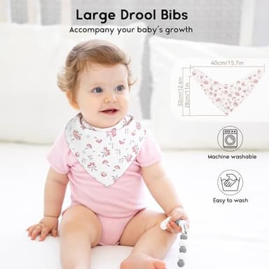Yoofoss Muslin Baby Bibs 10 Pack 100% Organic Cotton 6-Layer Soft Absorbent Drool Bandana Baby Bibs for Drooling and Teething for Boys and Girls, Pink Flower - Image 7