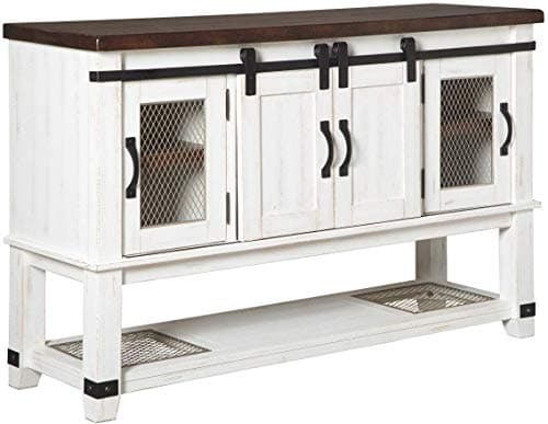Signature Design by Ashley Valebeck Farmhouse Dining Room Server or Buffet Cabinet, White & Brown - Image 1