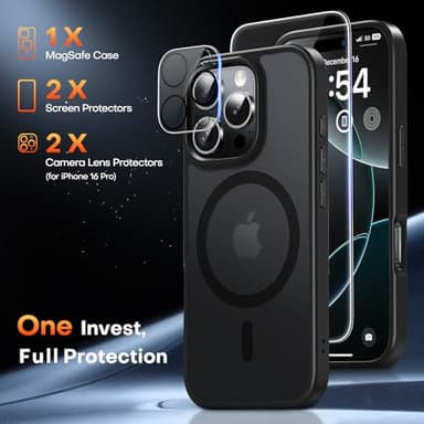 TAURI 3 in 1 for iPhone 16 Pro Case, [Compatible with MagSafe] with 2X Screen Protectors, Slim Magnetic Phone Case for iPhone 16 Pro 6.3", Matte Black - Image 4