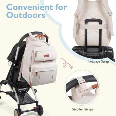 mommore Diaper Bag Backpack, Large Diaper Bag Expandable for 2 Kids/Twins, Durable Baby Bag with Changing Pad, Water Resistant Travel Diaper Backpack for Mom Dad - Image 6