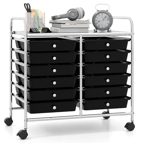 Giantex 12 Drawers Rolling Cart, Mobile Storage Drawer Cart, Classroom Organizer Cart for Office School Supplies Tools Scrapbook Paper Craft Small Printer, Utility Cart on Wheels, Black - Image 1