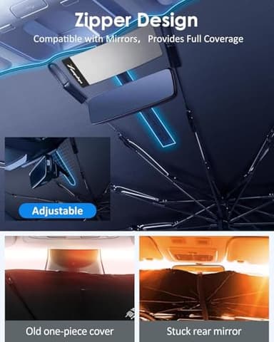 [2025 Upgrade] Windshield Sun Shade Umbrella, Foldable Car Sun Shade with Vinyl Coating Heat Shield UV Ray Reflector Keeps Cool and Protect Interior, for Auto Trucks Sedan SUV (57" x 31") - Image 4