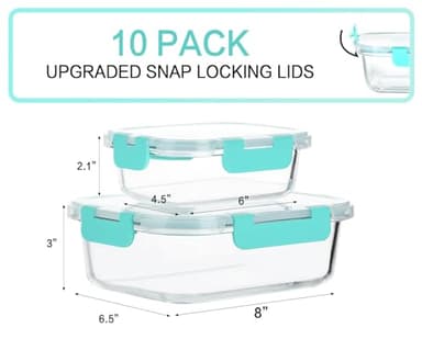 [10-Pack]Glass Meal Prep Containers with Lids, MCIRCO Glass Food Storage Containers with Snap Locking Lids, Airtight Lunch Containers, Microwave, Oven, Freezer and Dishwasher, Green - Image 2