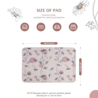 IEUUMLER Washable Pee Pads for Dogs, 2 Pack Non-Slip & Waterproof Pack Whelping Pad, Reusable Washable Puppy Potty Training Pad with Fast Absorbent for Playpen EU007 (Pink Daisy, 48"X30"-2pcs) - Image 2