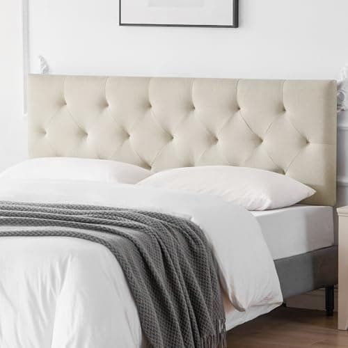 Howjoe Linen Fabric Upholstered Headboard Queen Size, Modern Diamond Tufting Solid Wood Queen Headboard Only, Adjustable Height from 37” to 51” Head Board, Bed Frame or Wall Mount Headboards, Beige - Image 1