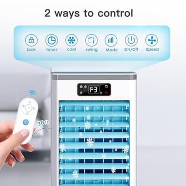 WICOLO Windowless Portable Air Conditioners, Evaporative Air Cooler w/3 Modes & 3 Speeds, 12H Timer for Smart Auto-off, 2-Gal Tank for 20H Cooling,16FT Remote,No Hose Needed,46db Swamp Cooler - Image 5