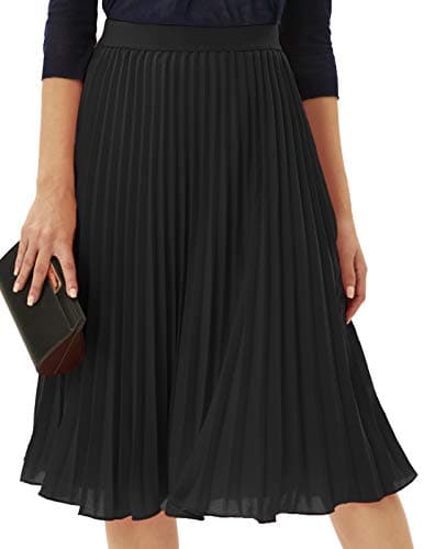 GRACE KARIN Women's Elegant High Waist Flared Pleated Swing Long Chiffon Skirt Black S - Image 1