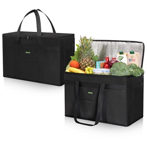 JUNGYOON 2-Pack Heavy-Duty Insulated Grocery Bags & Insulated Bag – Collapsible Cooler Bag with Zippered Top | Reusable Shopping Bags for Groceries, Picnics, Easy Storage(XXL Black) - Image 1
