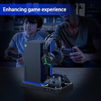 Allnice Cooling and Charging Stand for Xbox Series X/S with 2 X 1400 mAh Rechargeable Battery Xbox Series X/S Stand with Cooling Fan and Controller Charging Station & RGB Lights, 12 Game Disk Holder - Image 7