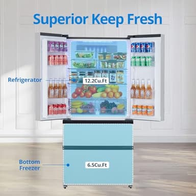 PioneerWorks French Door Refrigerator, 4 Door Full Size Deep Freezer in Stainless-Steel, 18Cu.Ft Large Capacity Refrigerator, Digital Temperature Controls Auto Defrost Suitable for Home, Silver - Image 2