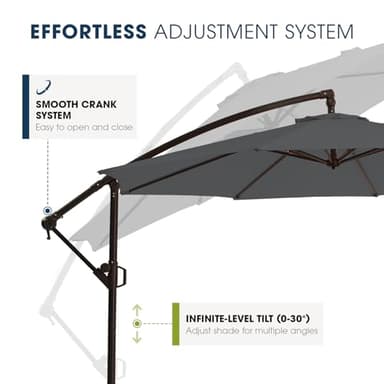 wikiwiki 10ft Patio Umbrella with Base Included, Outdoor Offset Cantilever Umbrella, Infinite Tilt, Crank and Cross Base, Dark Gray - Image 6