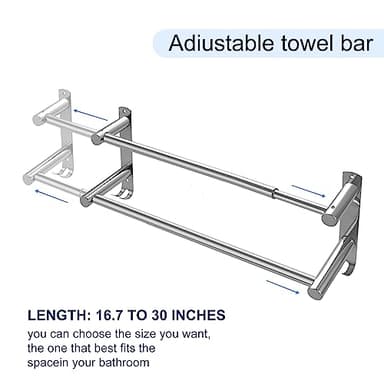zmnklry Double Towel Bar, Stainless Steel Adjustable 16 to 28In Double Towel Racks for Bathroom, Double Bath Towel Bar,Applicable to Bathrooms and Kitchens - Image 2