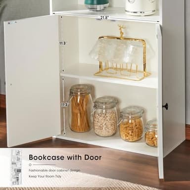 oneinmil 6 Tier Bookshelves and Bookcase with Doors Industrial Set of 2 Double Wide Floor Standing Book Shelf 71" Tall Display Shelves Bookshelf with Storage Cabinets for Living Room White - Image 8