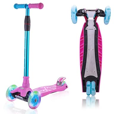 3 Wheel Scooter for Kids, Kids Scooter with Light Up Wheels, Sturdy Deck Design, and 4 Height Adjustable Suitable for Kid Ages 3-12 - Image 1