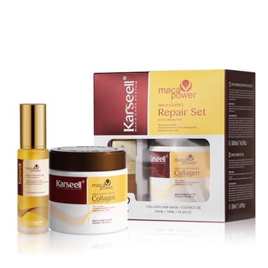 Karseell Collagen Hair Treatment Deep Repair Conditioning, Hair Mask Argan Oil Set for Dry Damaged Hair All Hair Types 16.9floz + 1.69floz - Image 1
