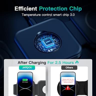 JARGOU 3 in 1 Charging Station for iPhone 16/15/14/13/12 Series, Travel Charger for Multiple Devices for AirPods 4/3/2/Pro,Wireless Charger Magnetic Charging for Apple Watch S10 Series(Black) - Image 5