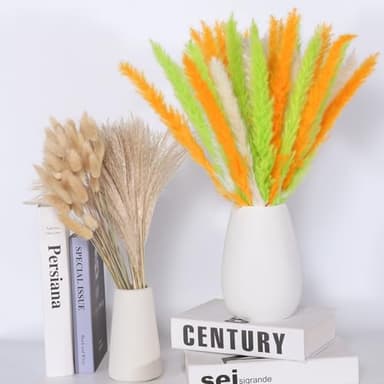 Colorful Pampas Grass Decor – White, Orange, and Light Green Dried Arrangements for Weddings, Baby Showers, and Home Decor. 17” Centerpiece (No Vase). - Image 7