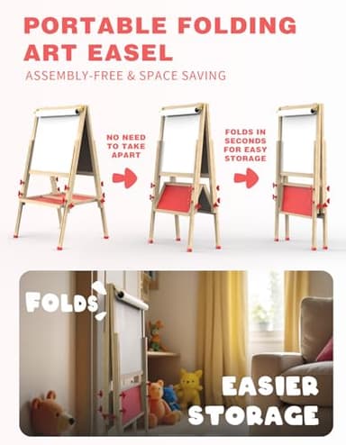 Joyooss Art Easel for Kids Easel, Foldable Toddler Easel for Painting Double Sided Whiteboard & Chalkboard, Standing Drawing Board with Paper Roll Children Easel for Kids Ages 2-4 4-8 8-12 - Image 2