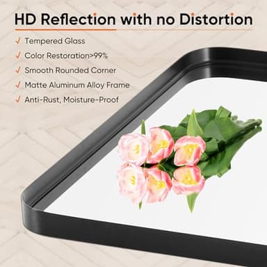DUMOS Black Vanity Bathroom Mirror for Wall, Metal Framed Rounded Rectangular Modern Mirrors for Over Sink, 30x40 Inch for Farmhouse, Tempered Glass, Hangs Horizontally or Vertically - Image 4