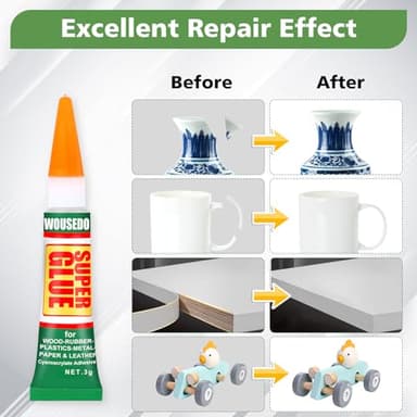 WOUSEDO 36 X 3g Super Glue Clear, Strong Adhesive,Super Glue Fast Drying Cyanoacrylate Glue for Wood,Rubber,Leather, Plastic, Metal, Rhinestone Jewelry, DIY Crafts and More - Image 5