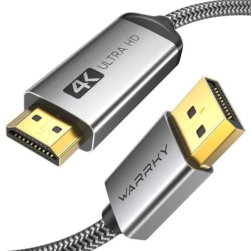 WARRKY 4K DisplayPort to HDMI Cable [UHD, Metal Case, Nylon Cable] 6FT Unidirectional Display Port 1.2 Source to HDMI 1.4 Screen, DP to HDMI Compatible for Computer, NVIDIA, AMD, Dell, Lenovo, Monitor - Image 1
