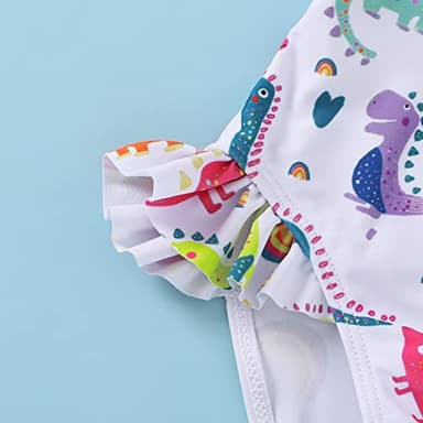 YOUNGER TREE Toddler Baby Girls Swimsuit Infant One Piece Bathing Suits Cute Dinosaur Beach Wear Sunsuit Ruffle Swimwear (3T-4T, White)… - Image 5