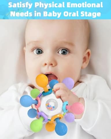 Baby Montessori Teething Toys 0-6 6-12 Month, Food Grade Baby Rattle Chew Sensory Teething Toys, Newborn Infant Learning Developmental Birthday Gifts for Boys Girls - White - Image 2