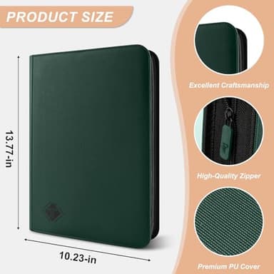 Card Binder for Trading Cards 9 Pocket, TiopLior Zip MTG Card Binders with 432 Side Loading Pocket, Card Album Fit for TCG Baseball Football Sports Card, Easy to Insert Card Collection Binder (green) - Image 2