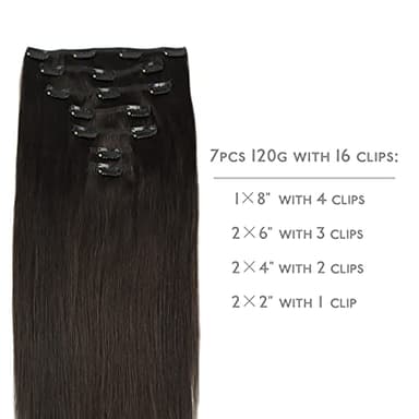 WENNALIFE Clip in Hair Extensions Real Human Hair, 18 Inch 120g 7pcs Human Hair Extensions Clip Ins, Dark Brown Coloured Remy Hair - Image 2