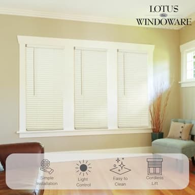 LOTUS & WINDOWARE Cordless Mini Blind, 1" Vinyl Slats, 46" Wide x 36" Long - Alabaster, Window Blinds for Home and Office, Interior Door Blinds - Light Filtering - Image 3