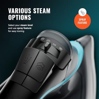 Pursteam SteamBurst+ 1750W Steam Iron, Ceramic Soleplate, Adjustable Steam, Burst of Steam, Self-Clean, Anti-Calc, Anti-Drip, Powerful & Long-Lasting Steam for All Fabrics - Image 5