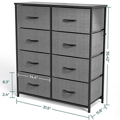 SMUG Dresser, Drawers Dresser for Bedroom Cabinet Organizers Wood Top Table Furniture with 8 Fabric Storage Drawers Chest Tower Unit, Chest of Drawers for Closet, Living Room, Hallway, Porch Grey - Image 3