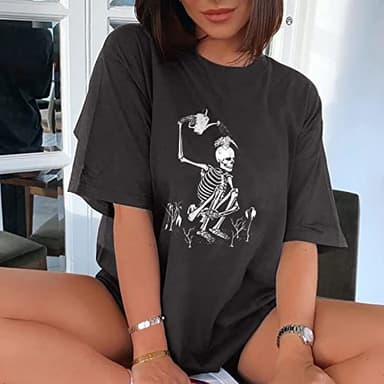 Wukreran Cute Graphic Tees for Teen Girls Womens Casual Y2K Tops Plus Size Tshirts Vintage Skull Graphic Tees Short Sleeve Blouse Trendy Loose Comfy Soft Shirts Vintage Graphic Tees - Image 3