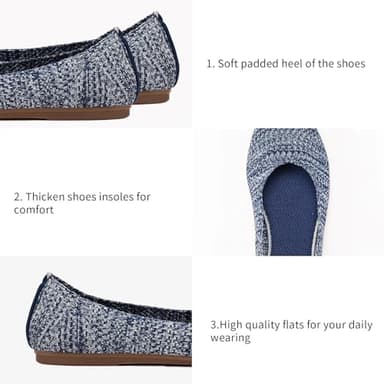 Frank Mully Women’s Knit Ballet Flat Round Toe Slip On Flats Shoes Classic Low Wedge Ballerina Walking Flats Shoes, Blue Print, 8.5 - Image 7