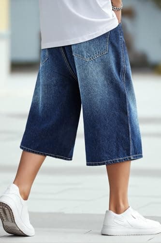 GINGTTO Mens Baggy Denim Shorts Casual Loose Fit Blue Jean Shorts Long Cut Off Hip Hop Cropped Jorts Men 30 - Image 3