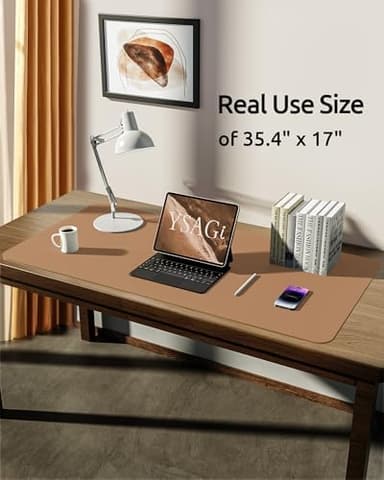 YSAGi Leather Desk Protector, Office Mat, Large Mouse Pad, Non-Slip PU Leather Blotter, Laptop Desk, Waterproof Writing Pad for Office and Home (Khaki, 35.4" x 17" - Image 6
