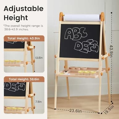 Tiny Land Easel for Kids, Double-Sided Magnetic Easel, Adjustable Wooden Kids Art Easel with Paper Roll, Learning-Toy for 3,4,5,6,7,8 Years Old Boy & Girls - Image 6