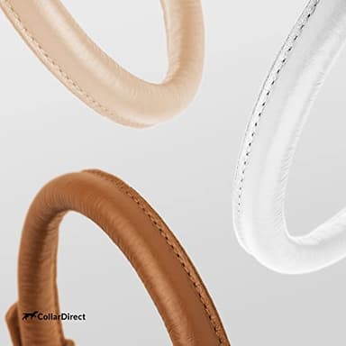 CollarDirect Rolled Leather Dog Collar, Soft Padded Round Puppy Collar, Handmade Genuine Leather Collar Dog Small Large Cat Collars 13 Colors (18-22 Inch, White Textured) - Image 5