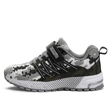 Kids Sneakers for Boys Girls Running Tennis Shoes Lightweight Breathable Sport Athletic Camouflage Grey A Size US 12 Little Kid - Image 7