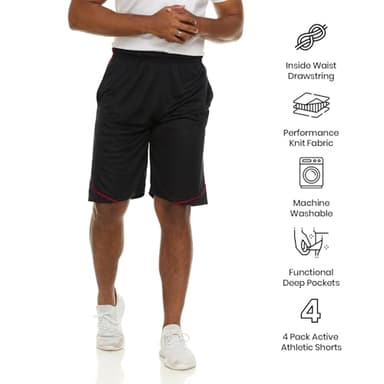 4 Pack: Men's Dry-Fit Sweat Resistant Active Athletic Performance Shorts - Image 4